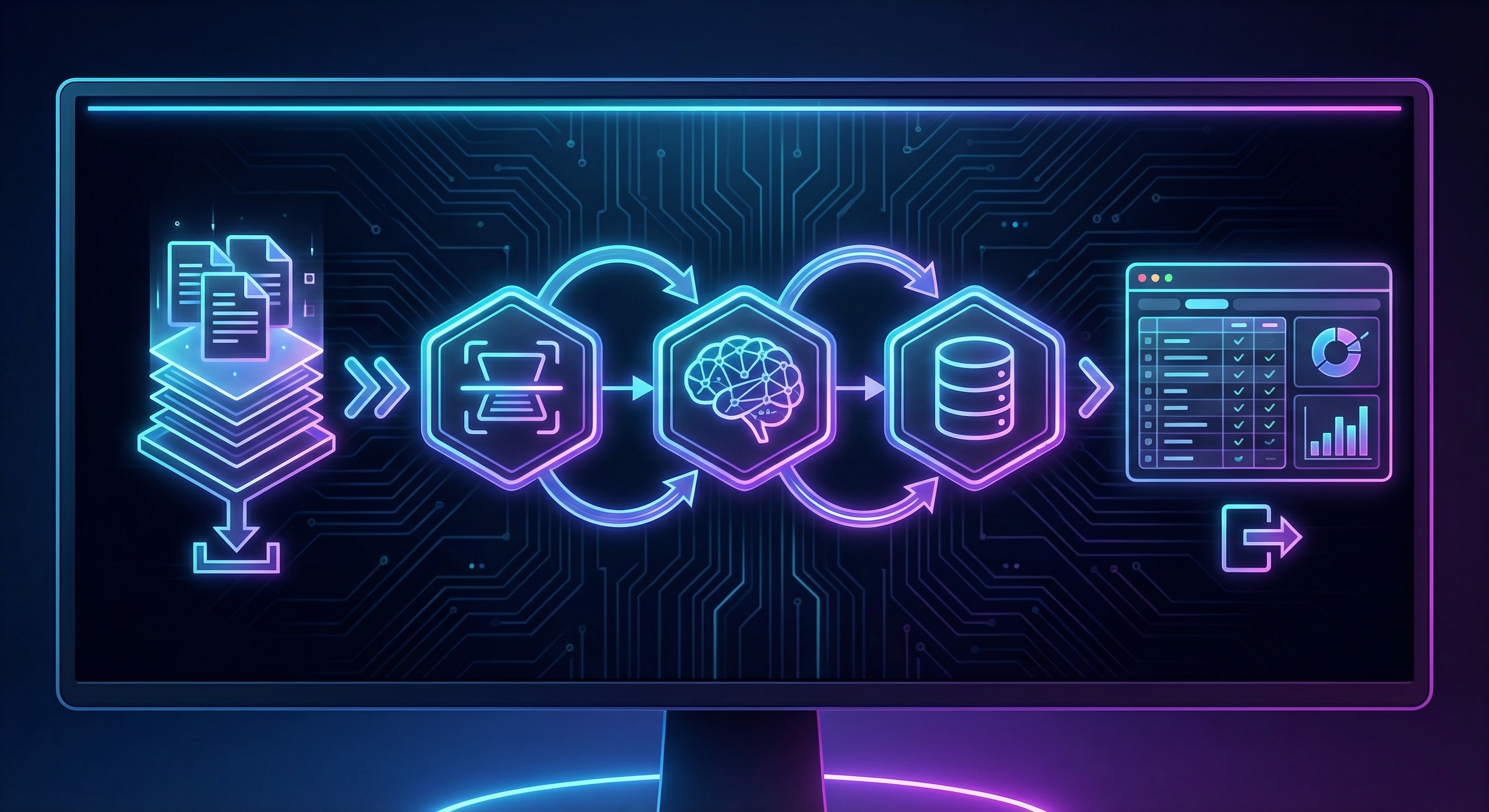AI invoice processing workflow with OCR, LLM, and database integration
