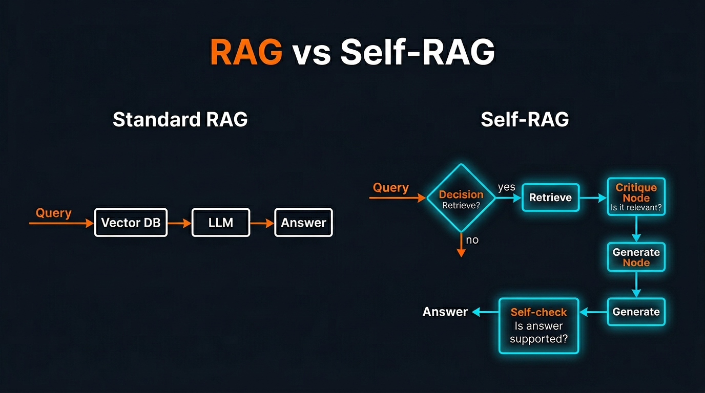 RAG vs Self-RAG comparison flow diagram